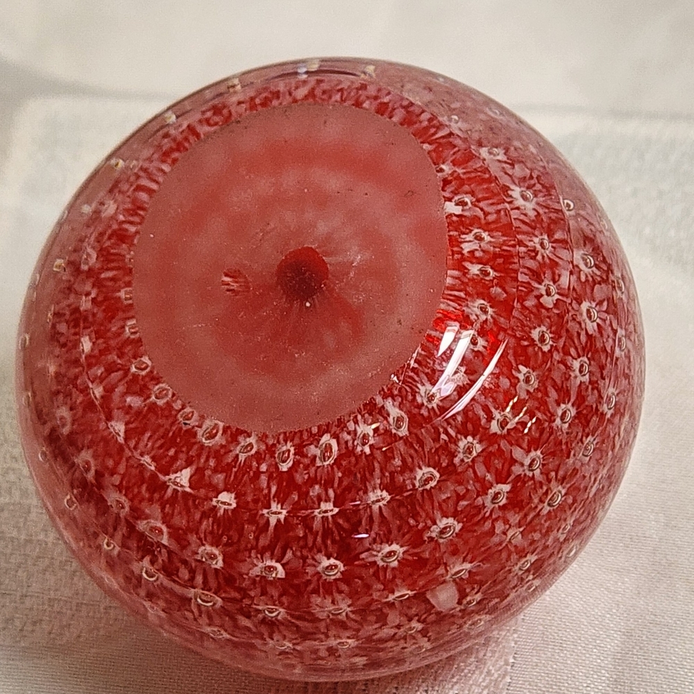 Vintage Red Art Glass Paperweight – Controlled Bubble Design, Hand Blown - Picture 9 of 11